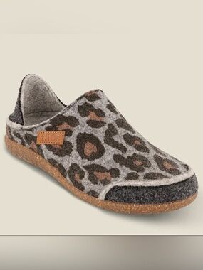 Taos Women’s Convertawool Clogs Shoe Charcoal Leopard Wool Size 37 Grey